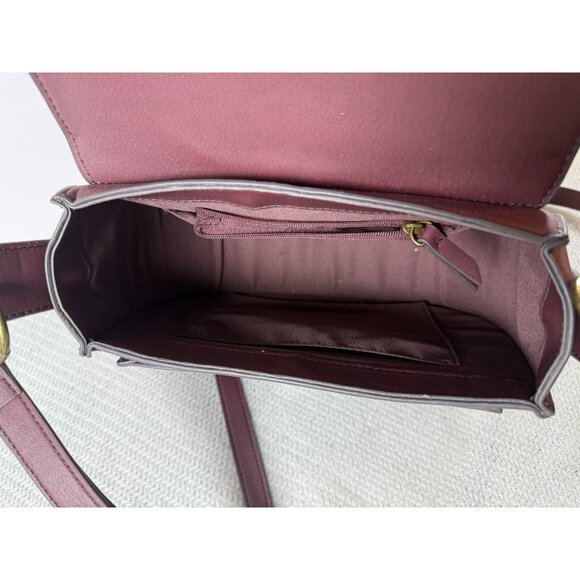 Burgundy Mauve Brass HW Vegan Hobo Crossbody Purse 10x9x3 DisneyBound Bag - Picture 8 of 11